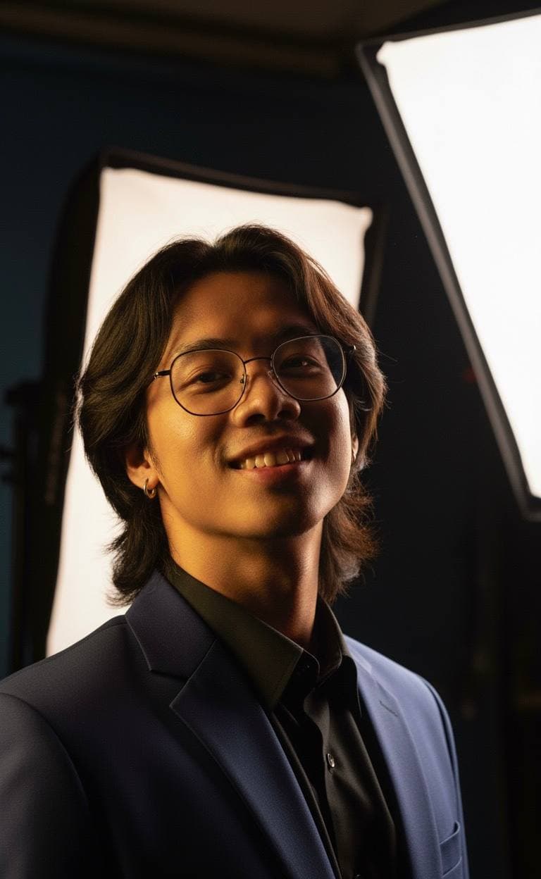 Samsouta wearing a suit in a professional studio portrait